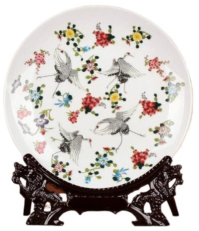 Décoration d'assiettes en céramique de style chino Assiette oscillante lumineuse de style chinois en forme de grue en pin, oiseau volant, animal, for la maison, avec présentoir, décoration, assiettes