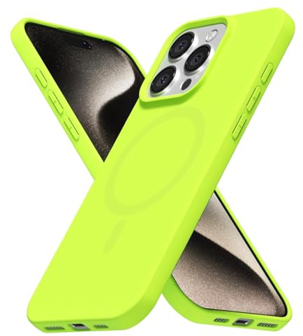 LoeoeL for iPhone 15 Pro Max Case Silicone Mag Safe, Compatible with Magsafe Ultra Slim Thin Magnetic Phone Case for Women Girls, Soft Rubber Gel Matte TPU Solid Color Minimalist Cover, Neon Green
