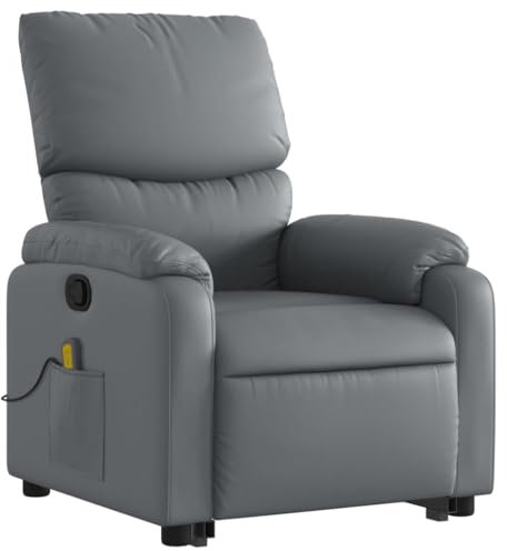 Tidyard Massagesessel, Sessel Verstellbar mit Aufstehhilfe, Aufstehsessel, Fernsehsessel, Liegefunktion, Grau Kunstleder