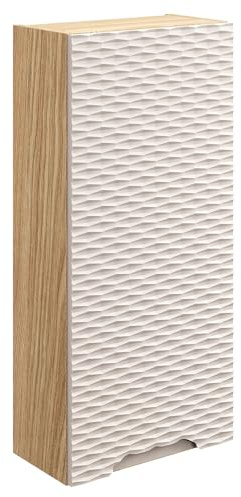 Lomadox Badezimmer Hängeschrank in Eiche, Front in beige mit 3D-Oberfläche