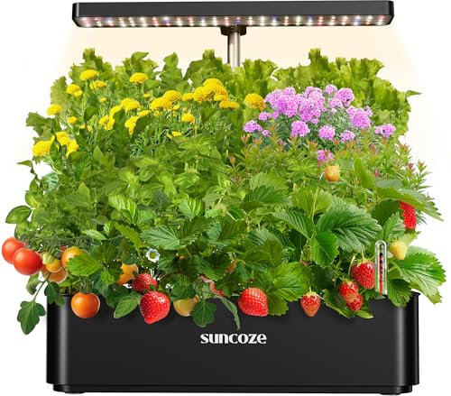 SUNCOZE Kit sistema di coltivazione idroponica 12 cialde, 24 W LED Grow Light Indoor Garden, serbatoio dell'acqua da 4 litri con pompa silenziosa, altezza regolabile, kit per interni, regalo per