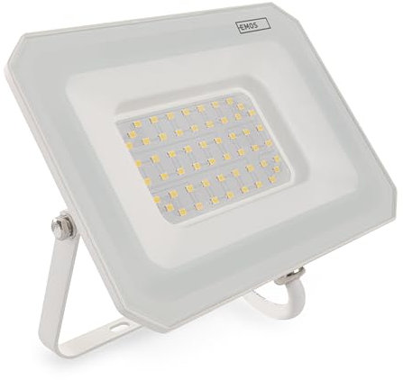 EMOS LED Strahler SIMPO 50 W, IP65 wasserdichtes Flutlicht für Feuchtraum oder Außen, superhell 5000 lm, Neutralweiß 4000 K, Lebensdauer 15 000 Stunden, inkl. 15 cm Anschlusskabel, weiß