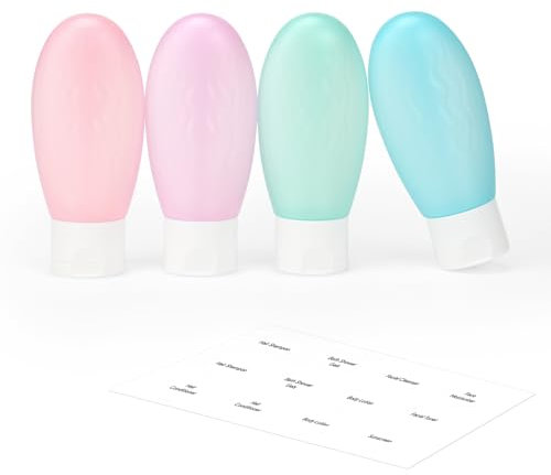 Lotour Reiseflaschen Set 60ml, 4 Stück Auslaufsicher Container, Reiseflaschen zum Befüllen, Squeezable, TSA-geprüft Travel essentials, Nachfüllbare Travel Bottles für Shampoo Creme Spülung