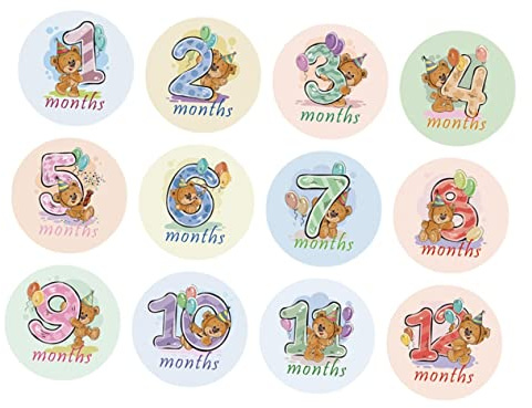 12 Monatliche Meilensteinaufkleber für Babys mit Tiermotiven | Papier, Wiederholt Haftend, ohne Schwarze Klebespuren, für Jungen und Mädchen, Babyparty Geschenk