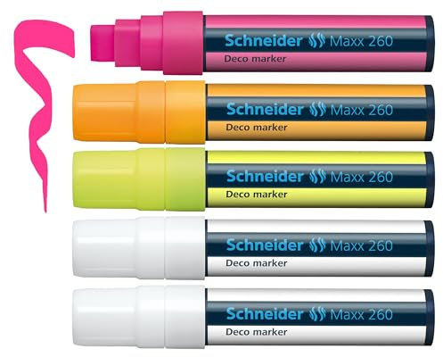 Schneider Maxx 260 Kreidestift (5 + 15 mm Strichstärke, feucht abwischbar, wasserbasiert, geruchsneutral) 5er Pack sortiert