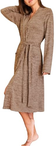 NLAND Peignoir Femme Léger Robe de Chambre Longue Col en V Doux et Confort Sortie de Bain Légère Vêtements de Nuit