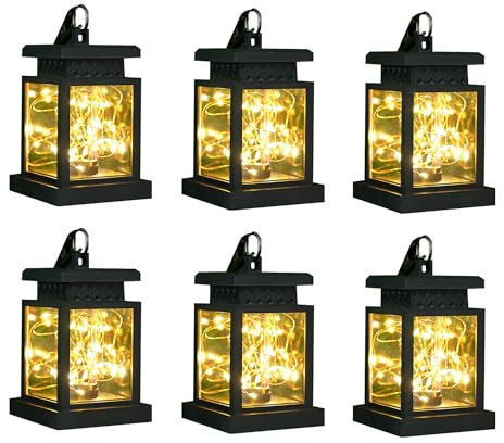 JHY DESIGN 6er-Set Solar-Laternenlichter für den Außenbereich wasserdicht solarbetriebene Tischlampe Hängebeleuchtung mit warmen LED-Lichterketten für Terrasse Garten Landschafts Hof Rasen(mit Klemme)