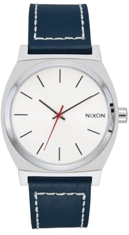 Nixon Time Teller Armbanduhr für Herren in der Farbe Silber mit Armband aus Leder, Wasserdichtigkeit: 10 bar, Gehäusedurchmesser: 38,5 mm, A1373-5247-00