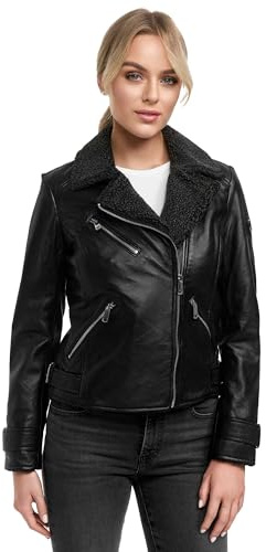 Tazzio Lederjacke Damen Echtleder gefütterte Jacke mit coolen Zipper-Details & Reverskragen F512