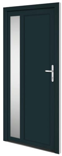 Puerta de entrada de PVC antracita 98 x 200 cm con relleno de poliestireno sándwich – robusto, aislante y duradero para una vida segura