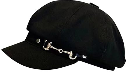 Wollmantel Klassisch Schwarz Damen Newsboy-Mütze für Damen, modisch, PU-Leder, Cabbie-Malermütze, Baskenmütze Skihandschuhe Kinder (Black, One Size)