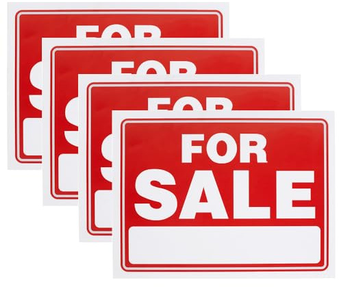 4 PCS For Sale Sign Sticker 12'' x 9'' Waterproofing Sale Stickers High Tack Self Adhesive Yard Sale Schild for Business Shops Commercial Stores Car Sell