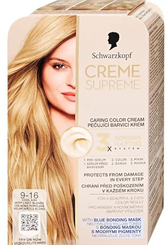 Schwarzkopf CREME SUPREME, Creme Supreme hair color 9-16 Cool ash very light blonde, Pack of 1