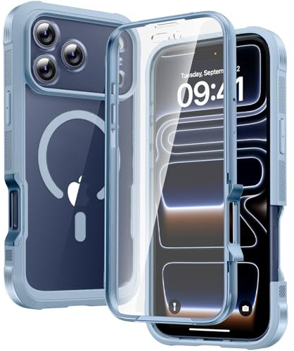 Diaclara Magnetic for iPhone 17 Pro Case 6.3-Inch, Fit for MagSafe, Full Body Bumper Case with Built-in Touch Sensitive Anti-Scratch Screen Protector, [Full Camera Protection] Phone Cover (Light Blue)
