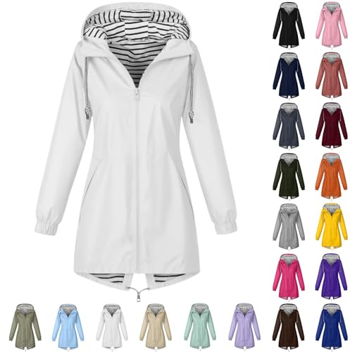 ZWDC Damen Regenjacke Kapuzenjacke Frauen Leichte Jacke mit Kapuze Taschen Outdoorjacke Windbreaker Übergangsmantel Funktionsjacke für Alltag Reisen Wandern Trekking