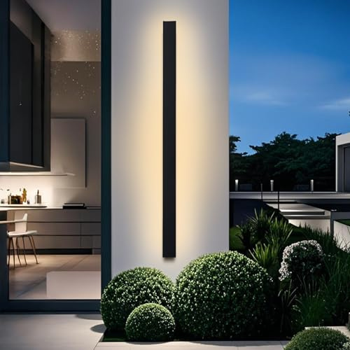YUEEU Applique da Parete Esterno 120CM IP65 LED Wall Verticale 3000K | Moderne Lampada Parete Nero impermeabile Luci per Terrazza Giardino Villa Light Luce Aplic Muro Lamp Risparmio energetico