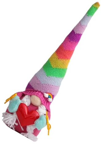 Homoyoyo Regenbogen Wichtel Puppe mit Hohem Strickhut Gesichtslose Dekofigur Kuschelige Wohnraumdekoration für Wohnzimmer Schlafzimmer Party und Geschenk