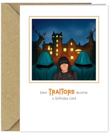 Funny Traitors TV Birthday Card – A5 Humorous Fan Card with Kraft Envelope – UK TV Show Parody Gift for Friends & Family