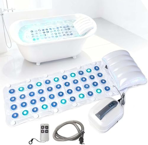 levigationlu 6 Levels Adjustable Portable Spa Bubble Bath Mat, Full Body Spa Bubbling Bath Non-slip Mat with Air Massage and Remote, Electric Air Pump & LED Lights, Bathtub Bubble Machine