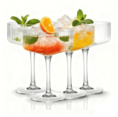 VortexQ6 4-Piece Plastic Martini & Coupe Set - Classic-Style Drinkware, Long Stem Design, Margarita & Champagne Glasses – Ideal for Gifting, Wine Parties & Entertaining Christmas