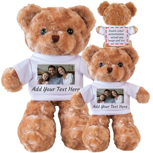 Individueller Teddybär mit Foto & Text - Personalisiertes Plüsch-Stofftier, Geschenk für Freundin, Freund, Valentinstag, Geburtstag, Weihnachten