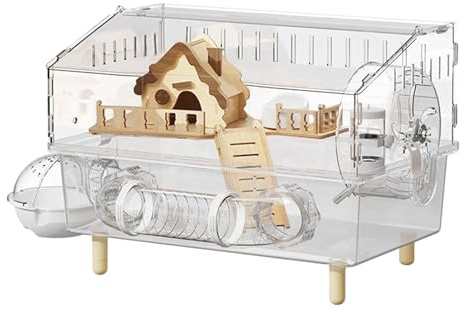 Njidher Jaula Para Hámster Grande De Acrílico Con Visión De 360°, Jaula Para Animales Pequeños, 2 Niveles, Suficiente Ventilación, Hábitat Transparente Para Hámster Y Jerbos