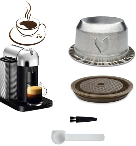 Reusable Coffee Pods Kit for Nespresso Vertuo, 230ml Stainless Steel Coffee Capsule for Nespresso VertuoLine Machine, Refillable Coffee Accessories with Silicone Lid, Brush, Scoop