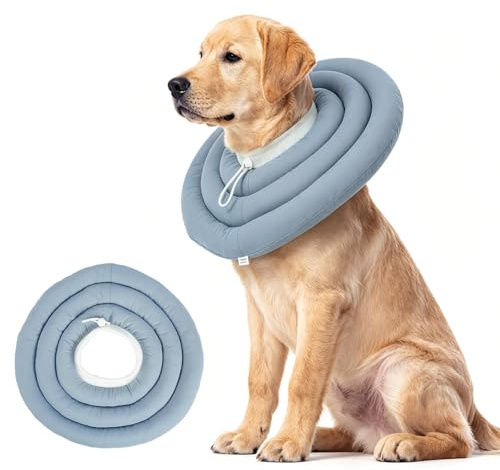 Halskedja hund mjukt läckageskydd efter OP, vattentät hundkrage med dragsko, vadderat halsband som alternativ till tratten, OP-krage för medelstora och stora hundar, dammblå (XL)