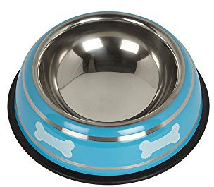 Bunty Stainless Steel Metal Non Slip Dog Puppy Pet Animal Feeding Food Water Bowl Dish (Blue, S)