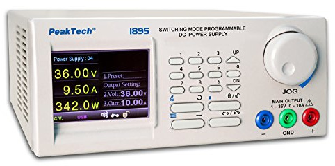 PeakTech 1895 – Professionelles DC-Labornetzgerät 1-36V/0-10A mit 3,2 TFT-Display, Programmierbar, USB, RS-485 (bis 31 Geräte glz.) & LAN-Schnittstelle, Netzgerät, Überlastungsschutz - 90 ~ 264V AC