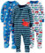 Simple Joys by Carter's 3-Pack Snug Fit Footed Cotton Pajamas Juego de Pijama, Azul Marino Rayas/Azul Vida Marina/Blanco Coches, 6-9 Meses (Pack de 3) para Bebés