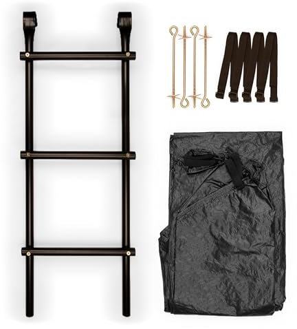 TP Toys 12ft Trampoline Accessory Kit - Includes Premium Powder Coated Steel Ladder, Heavy-Duty PVC Tailored Cover With Drainage Holes and Metal Anchor Down Kit. Trampoline Ground Kit. 6 Years+