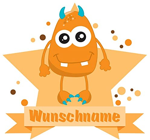 Samunshi® Orangenes Monster Aufkleber mit Namen Autoaufkleber Namensaufkleber Kinder - 15x13,1cm mehrfarbig