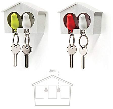 UUOUU Lover Sparrow Bird House Keychain Nest Whistle Key Ring Whistle Wall Key Hook Holders White Bird House
