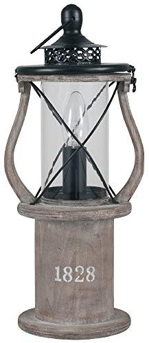 Pacific Lifestyle Grey Washed Antique Lantern | Miners Oil Lamp Victorian Lamp Shabby Chic Nautical Wooden Washed Table Lamp (Grey)