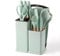 19 Piece Kitchenware Utensils and Knife Set- Includes: 9 Piece Silicone Cooking Utensils- 5 Piece Sharp Stainless Steel Chef Knives- Scissors -Whisk Tongs and Cutting Board (Mint Green)