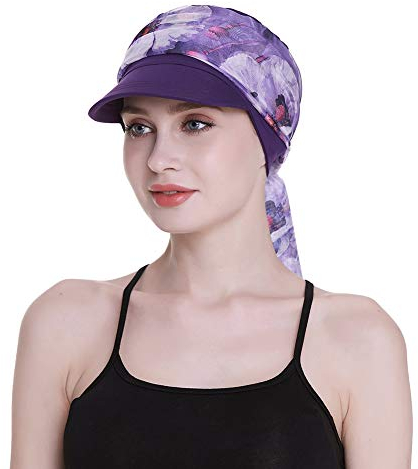 Newsboy Cap für Damen, Chemo-Kopfbedeckung mit Schal, Haarausfall, ganzjährig erhältlich, Violett, Einheitsgröße