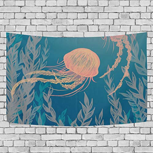 MONTOJ Betttuch mit Quallen-Motiv, Wandkunst, Wandbehang, Kreuzform, Pink