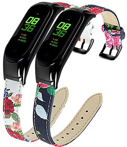 RuenTech Kompatibel mit Xiaomi Mi Band 3 / Mi Band 4 Armband Schlank Echtes Leder Armbands Ersatz Zubehör für Frauen Männer Mi Band 3/Mi Band 4 Uhrenarmbänder (2-B)