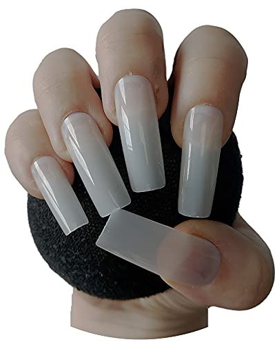500 Pieces EXTRA LONG Length SQUARE Shape False Nails Full Cover NATURAL Acrylic Nail Tips - Salon & Home Use.