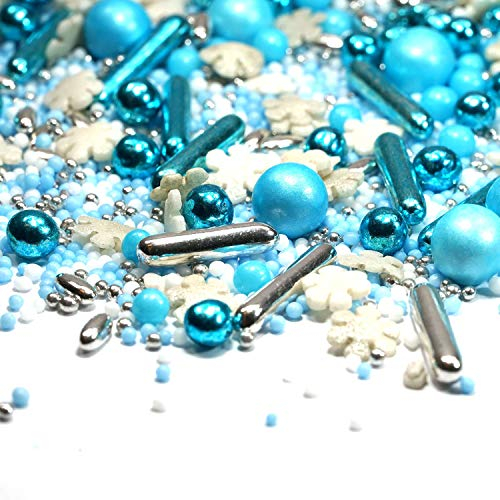 STREUSEL GLÜCK Streusel Eiszauber Mix blau weiss 90g Schneeflocken Sprinkles Zuckerstreusel perfekt für Plätzchen Torte Kuchen Cupcakes Muffins