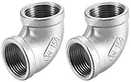 sourcing map Coude Inox Acier 304 Coulé Raccord Tube 90 Degré 3/4 BSPT Femelle x 3/4 BSPT Femelle Filetage 2Pcs