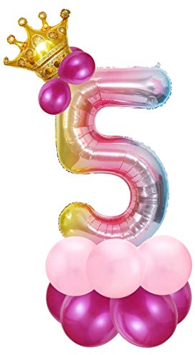 Zahlen Luftballon Rosa, Riesige Folienballon 5, Zahl Luftballon Deco 5. Geburtstag, Bunt Folienzahlen Ballons, Ballon 5 Jahre Mädchen, Helium Zahlenballon für Party, Birthday, Dekoration