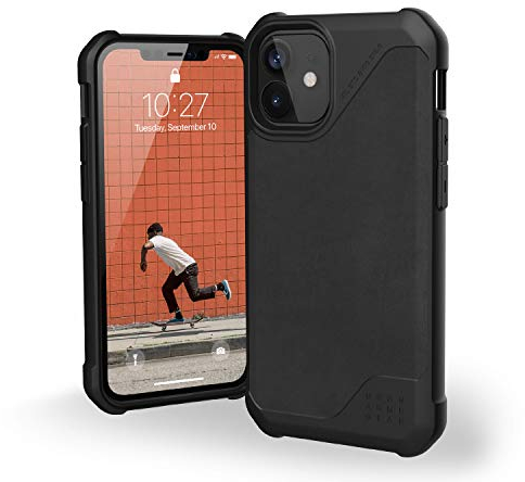 Urban Armor Gear Metropolis LT Hülle für Apple iPhone 12 mini (5,4) Schutzhülle [Fallschutz nach Militärstandard, Wireless Charging (Qi) kompatibel, Sturzfeste Handyhülle] Leder ARMR schwarz