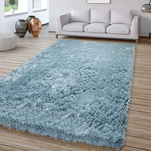 TT Home Wohnzimmer Hochflor Teppich Shaggy Soft Und Weich Pastell Unifarben, In Türkis, Größe:Ø 160 cm Rund