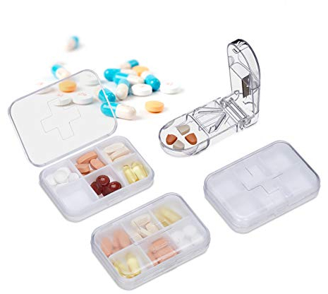 3 x Pillendose, je 6 Fächer, mit Tablettenteiler, leicht, handlich, für unterwegs, Kunststoff, Reise Pillenbox, weiß