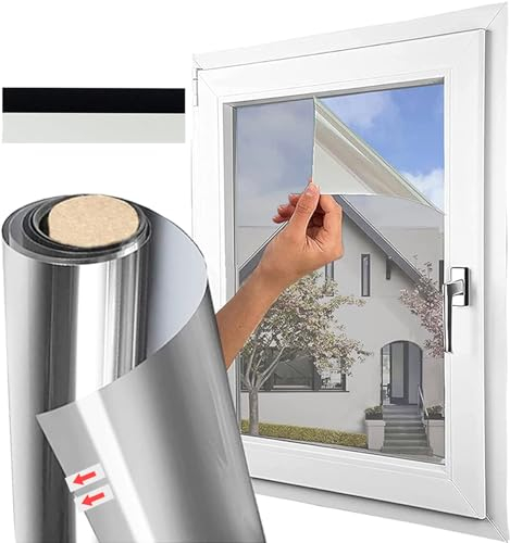 Vinilo Ventana Plata Protector, Película Adhesiva Unidireccional Reflectante para Ventana, Control de Calor Anti UV Bloqueador Solar, Protección de Privacidad, 40x400