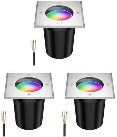 ledscom.de 3 Stück Smarte Boden-Einbauleuchte RELI für außen Edelstahl eckig IP67 inkl. Smart Home RGBW GU10 LED Lampe, 5,41W, 473lm