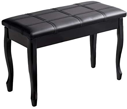 GOFLAME Piano Bench Stool with Padded Cushion and Music Storage, Heavy Duty Piano Duet Seat with PU Leather Padded Seat and Solid Wooden Legs, Perfect for Home Use (Black)