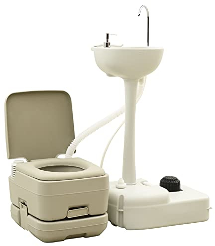 Festnight Campingtoilette 10+10L und Handwaschbecken 20L Set Tragbar Camping Waschbecken Campingtoilete Abnehmbar Toilette Toilet Trockentoilette Komposttoilette Grau für Camping, Wandern und Reisen